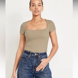 Old Navy Ribbed Square Neck T Shirt Toasted Almond Size XXL Tall NEW NWT